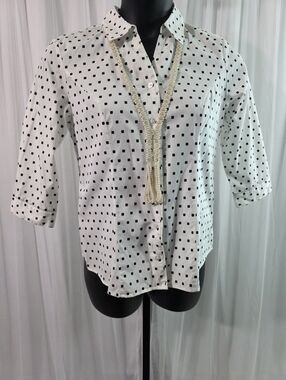 Christopher & Banks White Blouse with Black Square Print Size P/M Petite